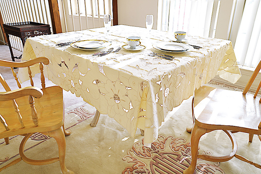 Empress All Embroidery tablecloth. 70"SQ. White Smoke (ECRU) - Click Image to Close